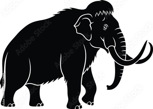 Adobe Illustrator Artwork Woolly Mammoth Silhouette in Profile on White Background