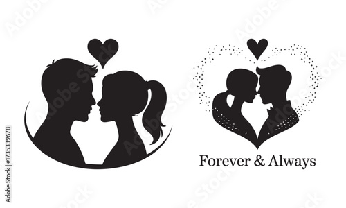 Woman silhouette blowing kiss with hearts illustration