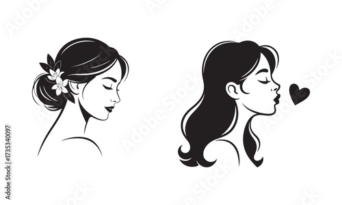 Woman silhouette blowing kiss with hearts illustration