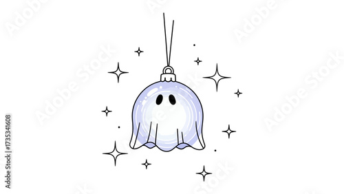 Spooky Ornament: An illustrated ornament featuring a friendly ghost in a whimsical, enchanting design, radiating a festive spirit of the Halloween.