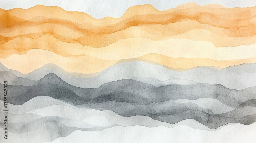 Fototapeta premium Abstract landscape painting with light orange and grey stripes