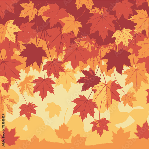 A vibrant tapestry of falling maple leaves in shades of red orange and yellow evokes the essence of autumn s beauty