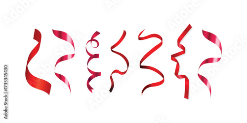 A festive collection of red ribbon graphics displayed on a clean white background perfect for celebrations, gifts, decorations, awards, and promotional design projects