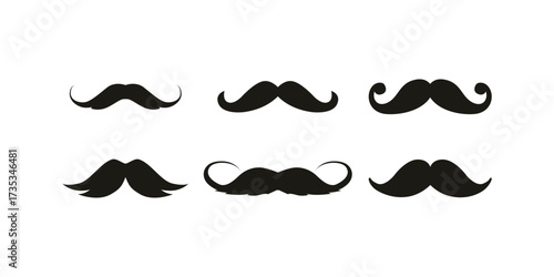 Unique collection of mustache vector illustrations in various styles and shapes for barbershop, retro, vintage, and gentleman themed graphic design projects