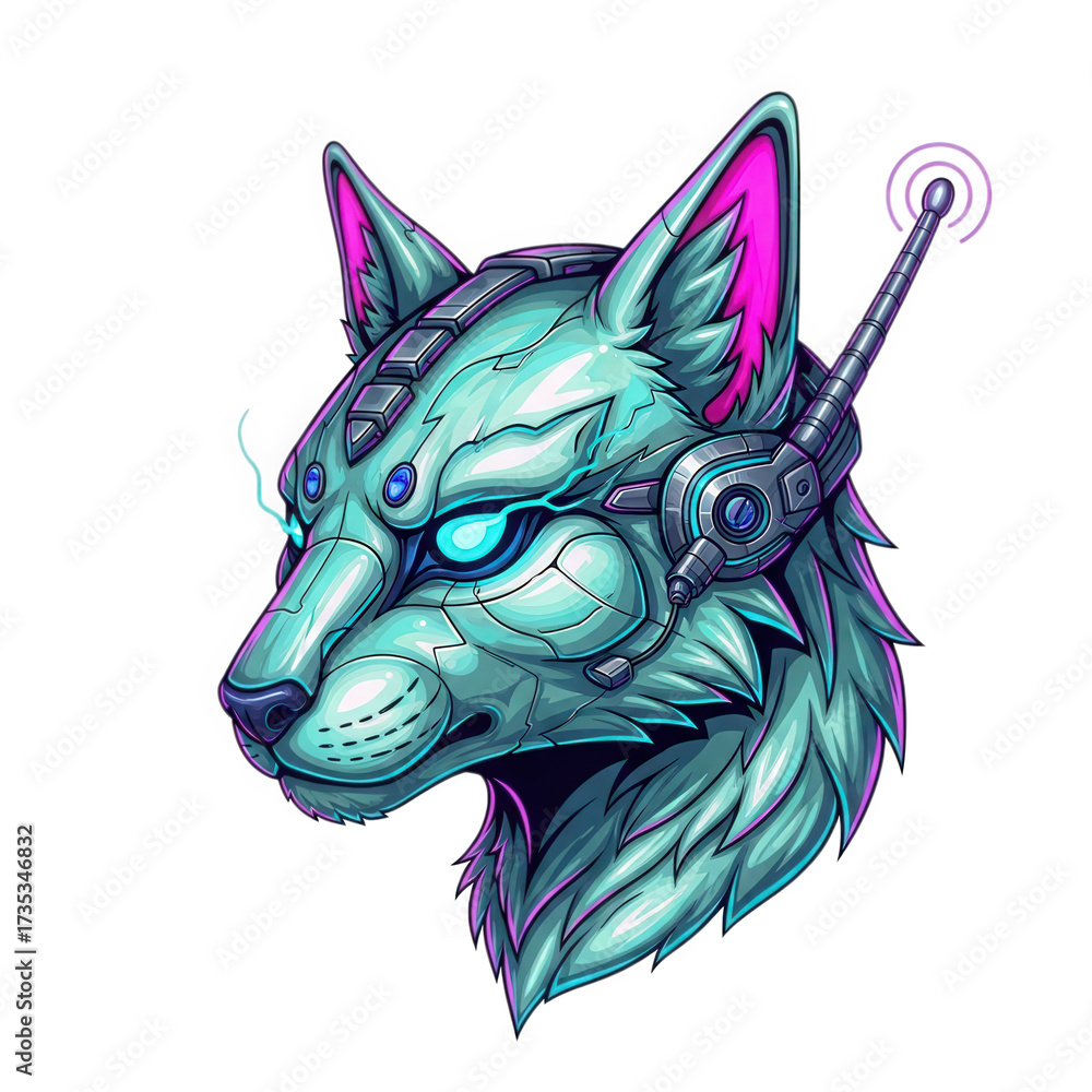 Obraz premium Sci-fi Cat Head Robotic Illustration