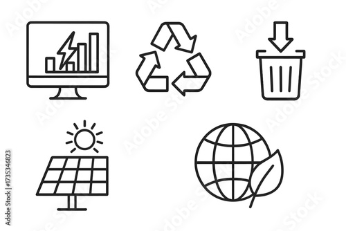Energy management line icon set. Sustainable development concept, recycling, waste reduction, green energy, climate stability. Eco friendly vector illustration for web and apps.