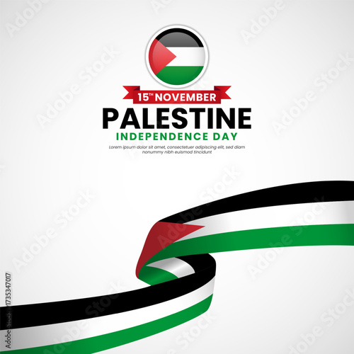 Palestine independence day square banner background with waving ribbon flag