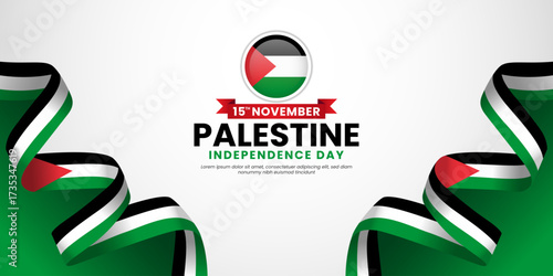 Palestine independence day banner background 15th november design element with waving ribbon flag