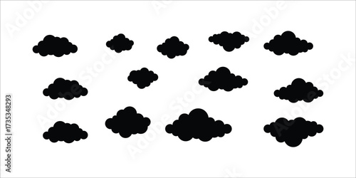 Vector cloud silhouettes set featuring various fluffy shapes and outlines for weather forecast design, sky graphics, apps, and cloud storage illustrations