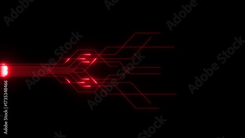 Glowing straight neon laser line animation moving horizontally from right to left on a black screen with futuristic light streak effects.4k Animation video.