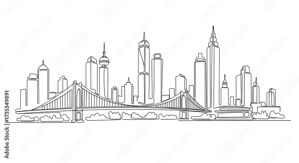 Obraz premium Minimalist New York City Skyline Continuous Line Drawing.