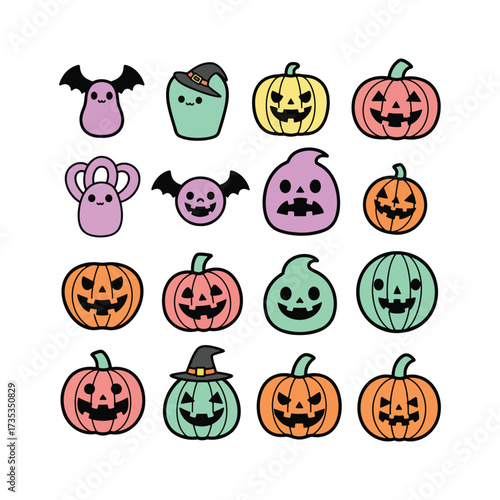 Hilarious Halloween Icons Set Spooky Collection of Pumpkin, Ghost, Witch, and Bat Clip Art for Invitations, Humor, and Mystic Ideas