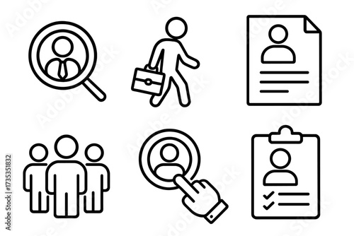 Headhunting and recruitment line icon set. Concepts of job hiring, career, resume, and candidate selection. Human resources and employment vector symbols collection for web.