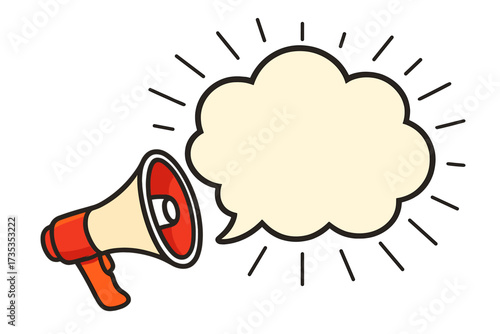 Megaphone with speech bubble. Loudspeaker for business promotion, marketing, and advertising. Important announcement, news alert. Communication icon. Vector banner for sales.
