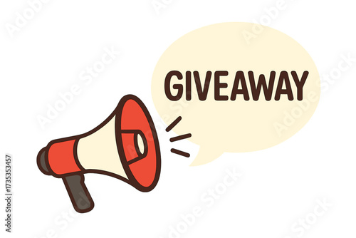 Giveaway announcement with megaphone icon. Loudspeaker shouting in speech bubble. Marketing promotion for business. Social media contest banner. Free prize offer vector design.