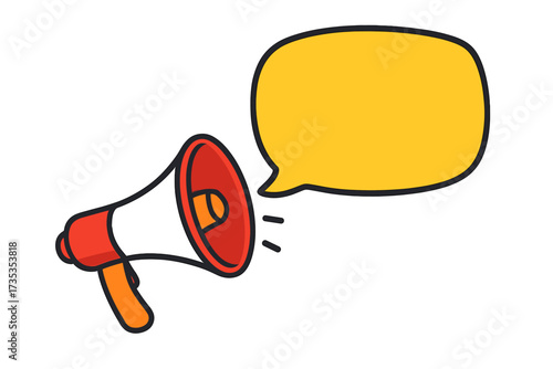Megaphone with speech bubble for announcement. Loudspeaker for business promotion, marketing, advertising. Communication alert icon. Important message concept. Vector banner element.