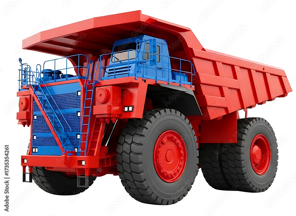 Obraz premium Red and blue mining truck isolated on transparent background
