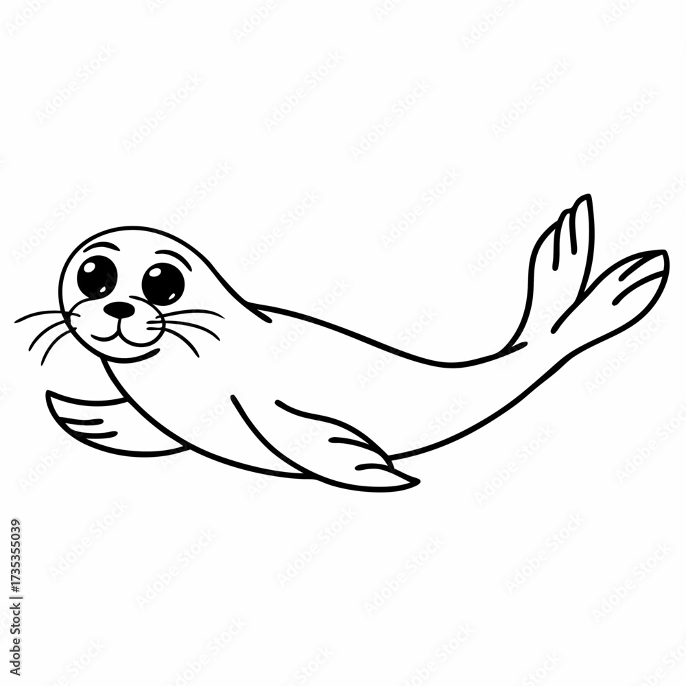 Fototapeta premium Cartoon seal swimming with a smile in a playful pose 