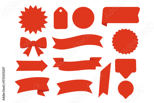 Sale label collection set with red sale tags, discount ribbons, banners, shopping icons, shopping tags, sale badges, isolated red vector illustration for promotions and marketing