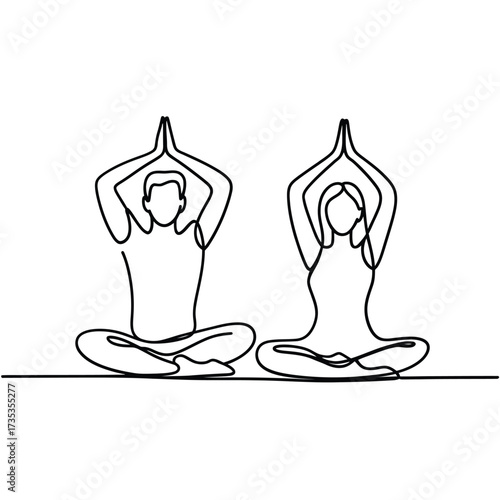 Couple meditating in lotus pose line art