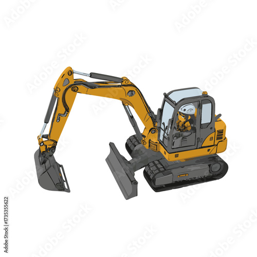 建設土木工事現場のバックホウと操縦作業員。Blenderで作ったイメージ3Dイラストです。3D render Blender render.