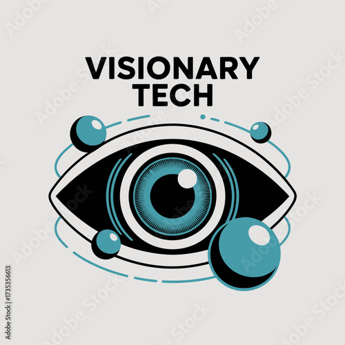 visionary tech eye, digital vision concept, cyber optics logo, innovation focus graphic, surveillance theme, technology branding, vector