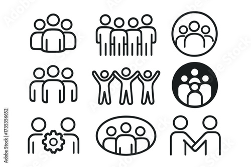 Society web icons in line style, group of people, teamwork and cooperation symbols, social association collection, vector illustration with transparent background, community and unity concepts