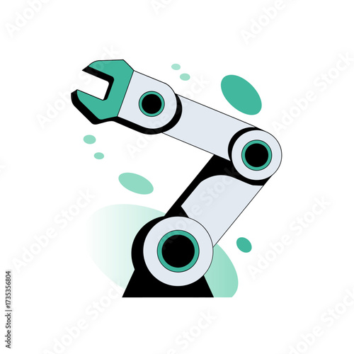 Robotic arm illustration, industrial automation gripper, teal accents, modern factory technology, engineering concept, vector icon, clean design