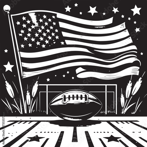 American football game under waving flag