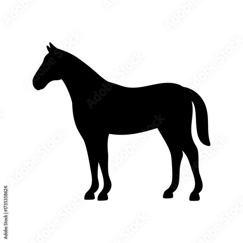 Black Horse Silhouette Standing on White Background in a Vector Illustration