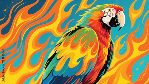 Burning Parrot Illustrator Artwork Banner Background Design Template 