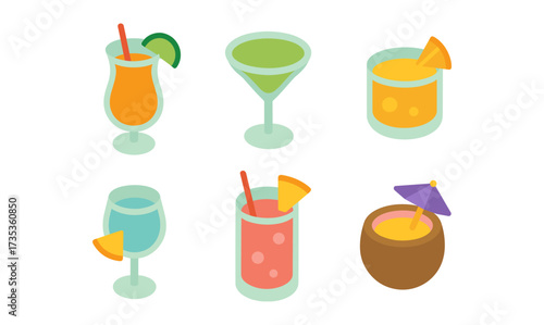 Colorful tropical drinks collection for summer parties