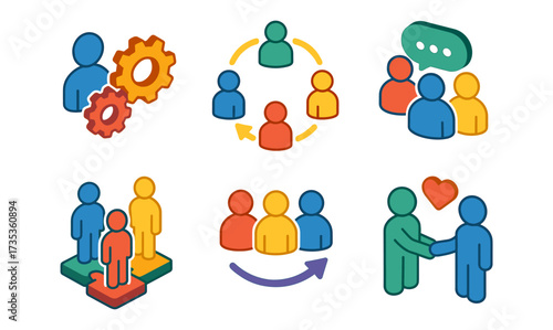 Colorful business collaboration icons in 3d style for teamwork concepts