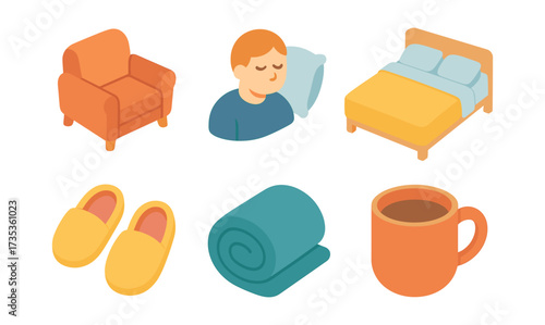 Cozy home essentials in isometric style for relaxation and comfort