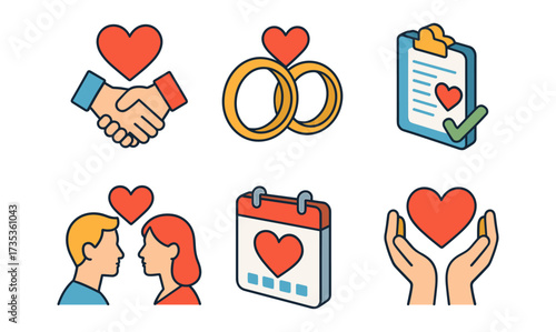 Romantic relationship icons: love, commitment, and affection symbols