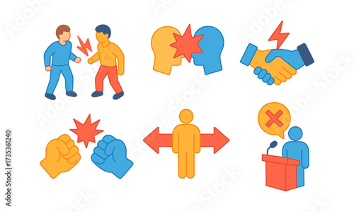 Conflict and resolution concepts in flat design