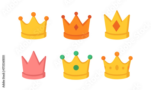 Colorful collection of cartoon crowns in flat style