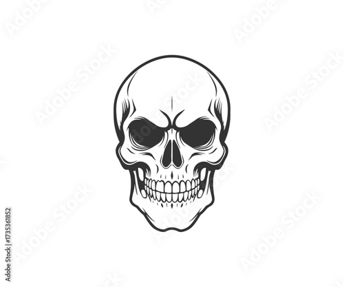 A black skull silhouette in white background