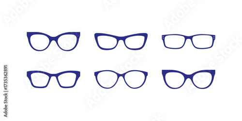 Vector set of sunglass silhouette icons isolated on white background representing fashion, summer, beach and stylish accessories