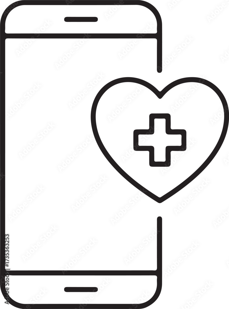 Fototapeta premium Smartphone with a heart icon and a medical cross symbolizing health technology
