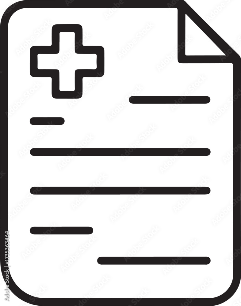 Obraz premium Medical document icon with plus sign and lines representing text