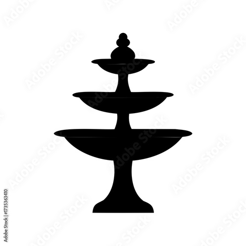 Silhouette of a Three Tiered Fountain with Decorative Top, Detailed Shape