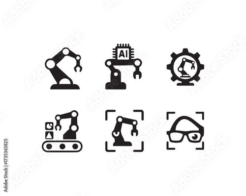 Robotics and Automation Arms icon vector design illustration set