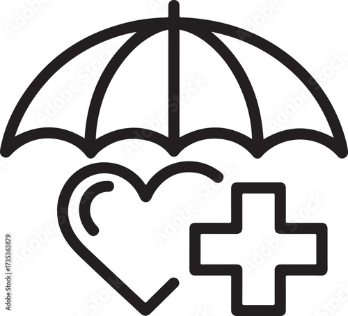 Conceptual icon of health insurance protection under an umbrella