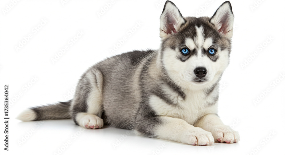Fototapeta premium Adorable Siberian Husky puppy portrait on a white background
