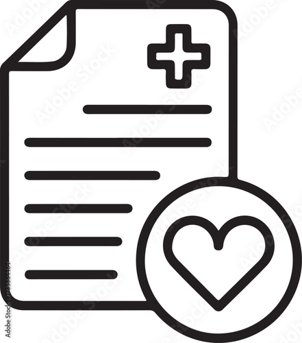 Medical document with heart and cross symbol representing healthcare and well being