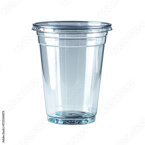 Clear plastic cup with lid, empty on black