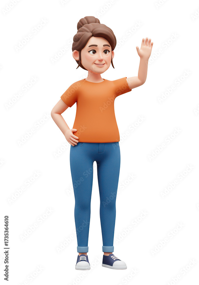 Fototapeta premium Ecstatic expression of a cheerful young woman laughing with delight, a vibrant 3D character design isolated on a white background