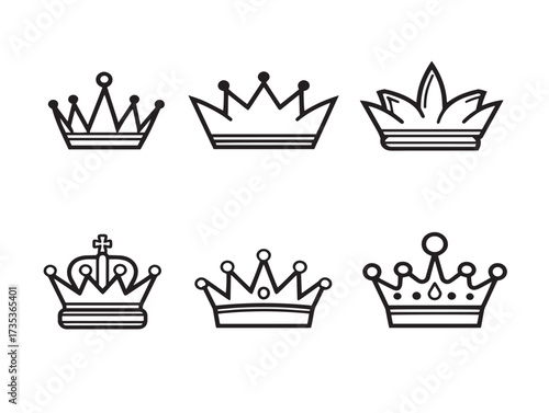 Six stylish crown premium and victory symbols for minimalist badge design