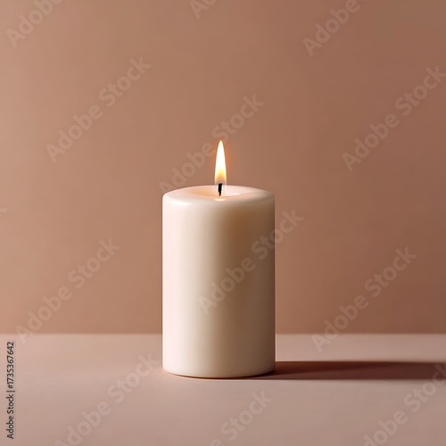 Wallpaper Mural Lit white pillar candle on a muted pink surface Keywords: candle, lit, flame, white, pillar Torontodigital.ca